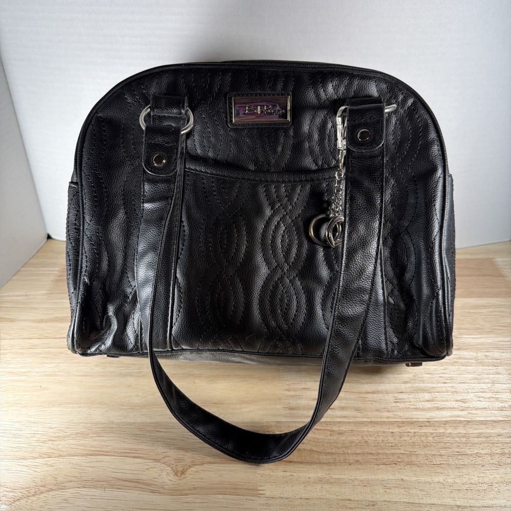 Bella Russo Large Handbag Tassel Black Quilted Shoulder Bag Vegan Leather Heart - Picture 2 of 12